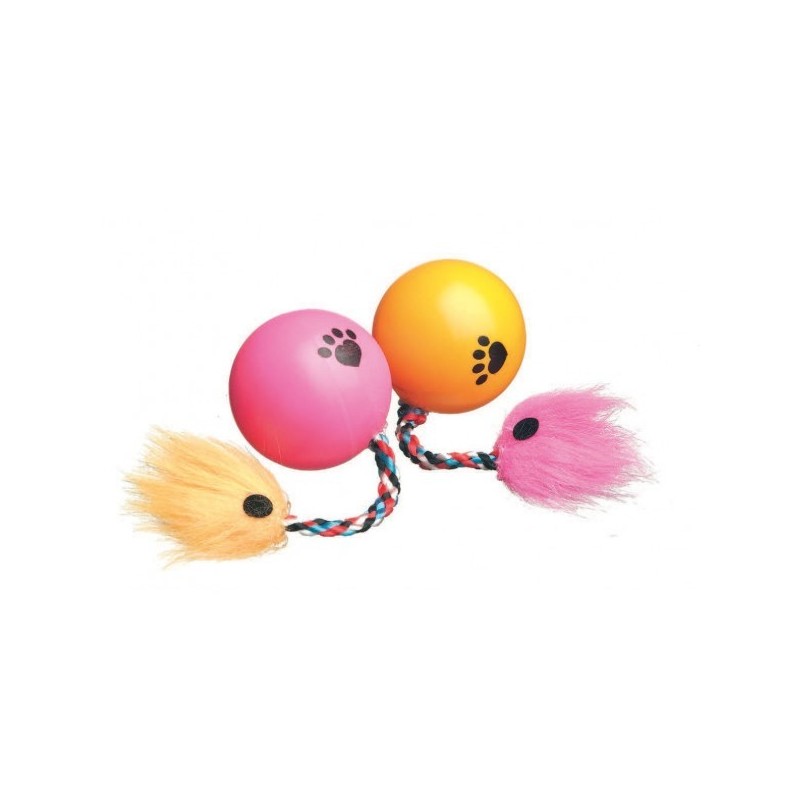 Jouet balle de ping-pong avec queue et pompon pour chats