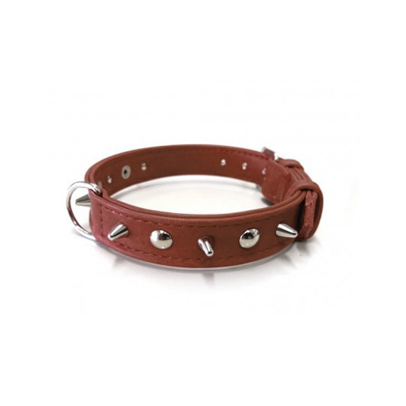 Collier en cuir vegan avec pointes | Marron