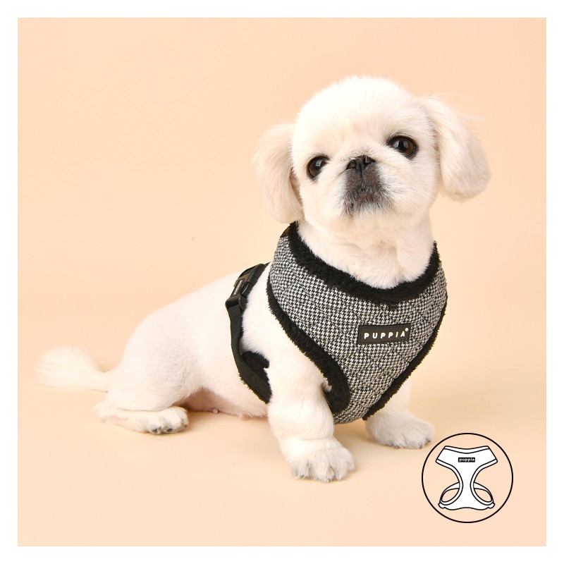 PUPPIA GASPAR | Harnais chien motif pied de poule avec fourrure