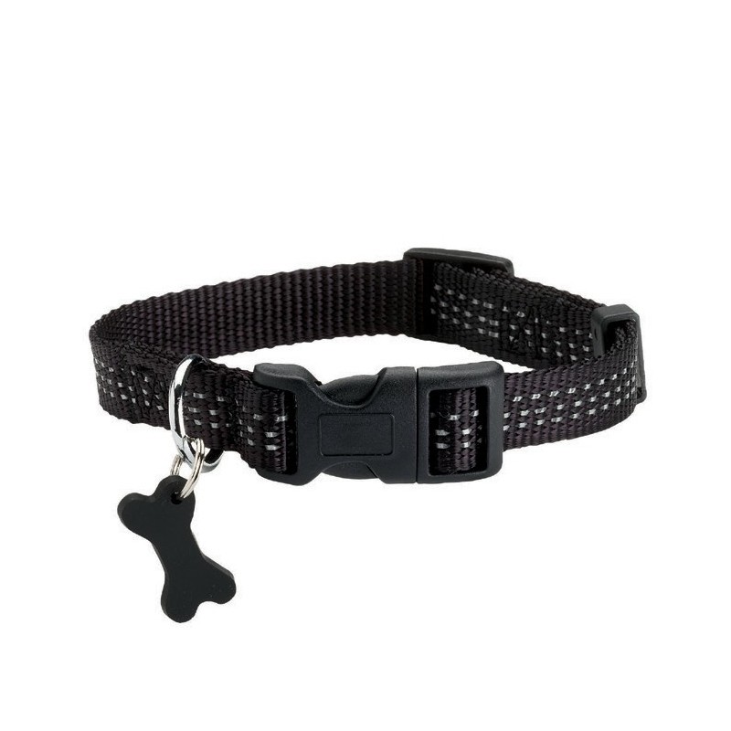 Collier pour chien en nylon avec surpiqûres réfléchissantes | BOBBY SAFE Noir