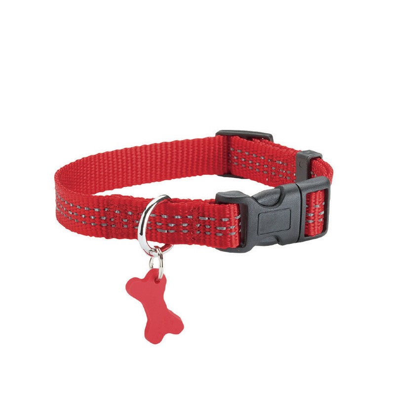 Collier pour chien en nylon avec surpiqûres réfléchissantes | BOBBY SAFE Rouge
