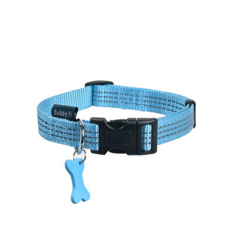 Collier pour chien en nylon avec surpiqûres réfléchissantes | BOBBY SAFE Bleu