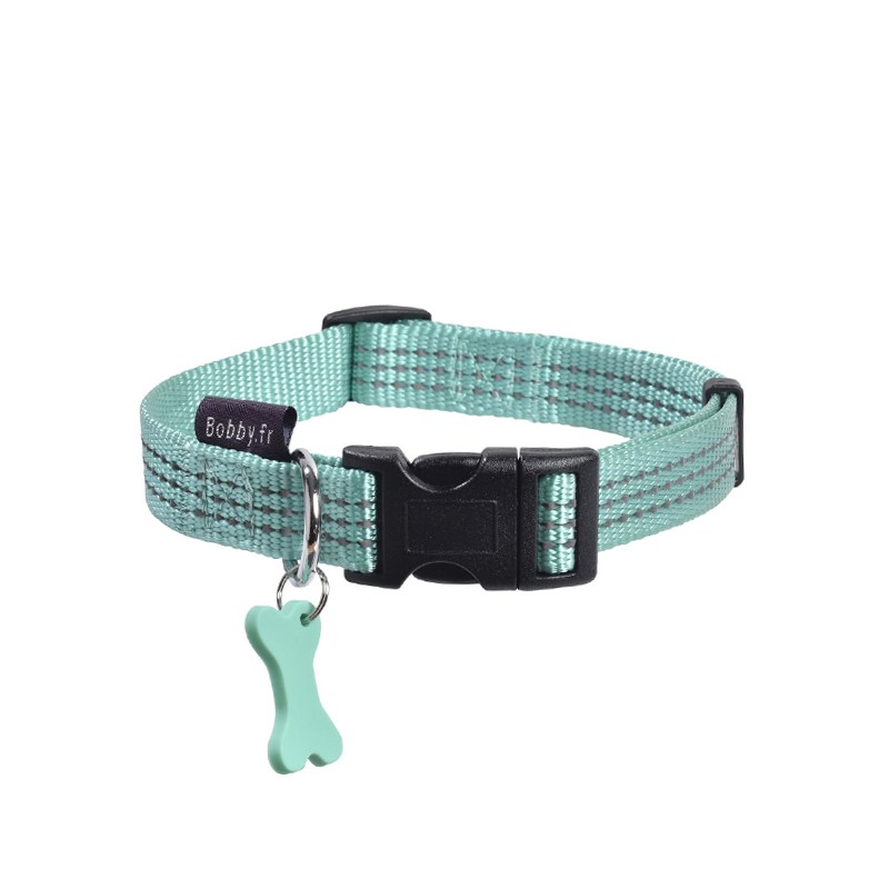 Collier pour chien en nylon avec surpiqûres réfléchissantes | BOBBY SAFE Lagon