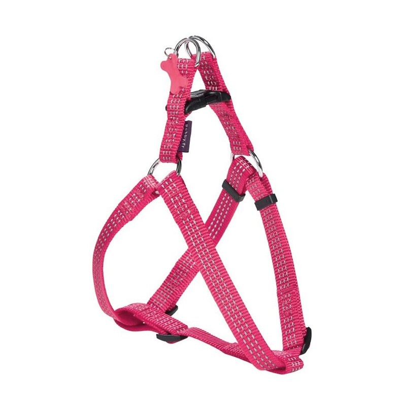 Harnais pour chien en nylon avec surpiqûres réfléchissantes | BOBBY SAFE Fushia