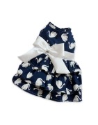 Robe bleue et cygnes blanc avec gros nœud blanc | Petite chienne