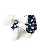 Robe bleue et cygnes blanc avec gros nœud blanc | Petite chienne