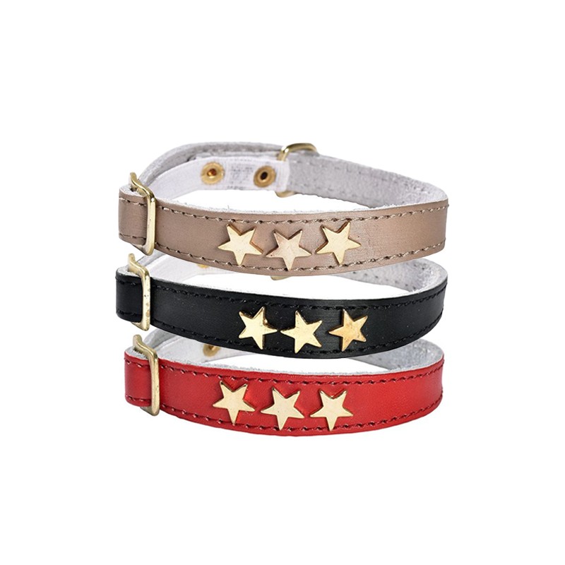 Collier chat en cuir avec étoiles dorées| BOBBY