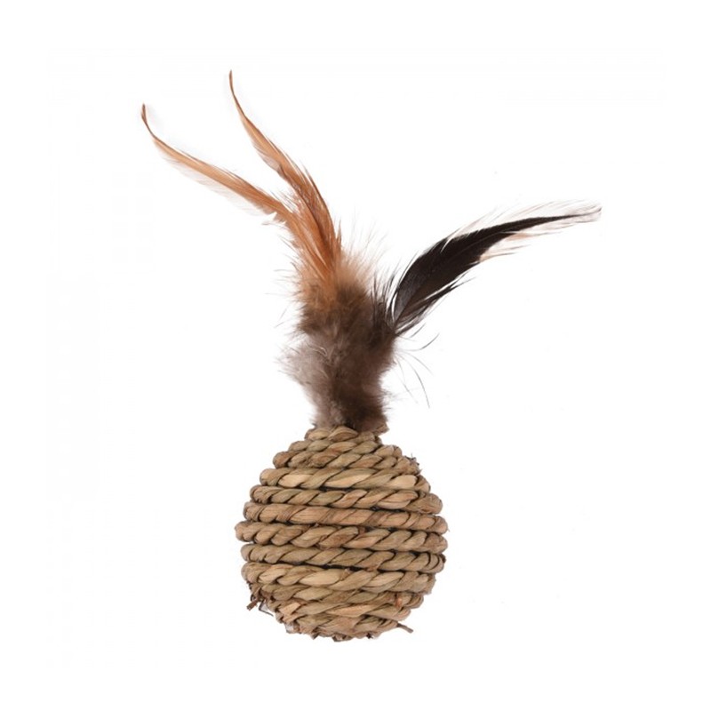 Jouet chat avec balle sisal et plumes | Balle de 4, 5 cm