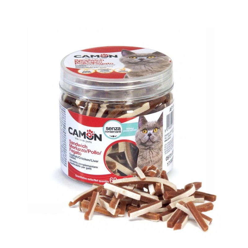 Boite de friandises pour chat sandwich morue, poulet et foie| 60 g