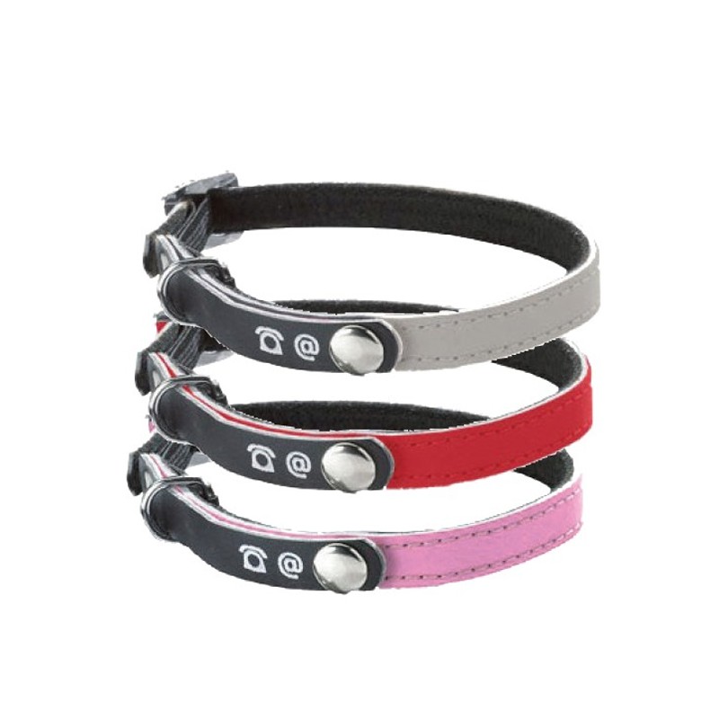 Collier cuir réfléchissant pour chat PORTE ADRESSE| BOBBY