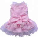 Robe Rose à Noeud et Dentelles - Doggy Dolly : Taille:S - Dos 22 à 25 cm. Chien 2 kg.
