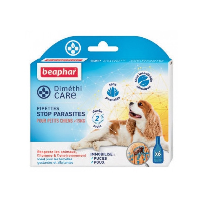 Boite de 6 pipettes stop parasites naturelles pour chien DiméthiCARE | Beaphar