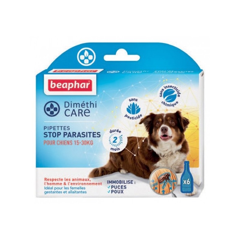 Boite de 6 pipettes stop parasites naturelles pour chien DiméthiCARE | Beaphar