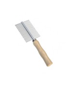 Peigne double avec dents métalliques et manche en bois pour chien et chat
