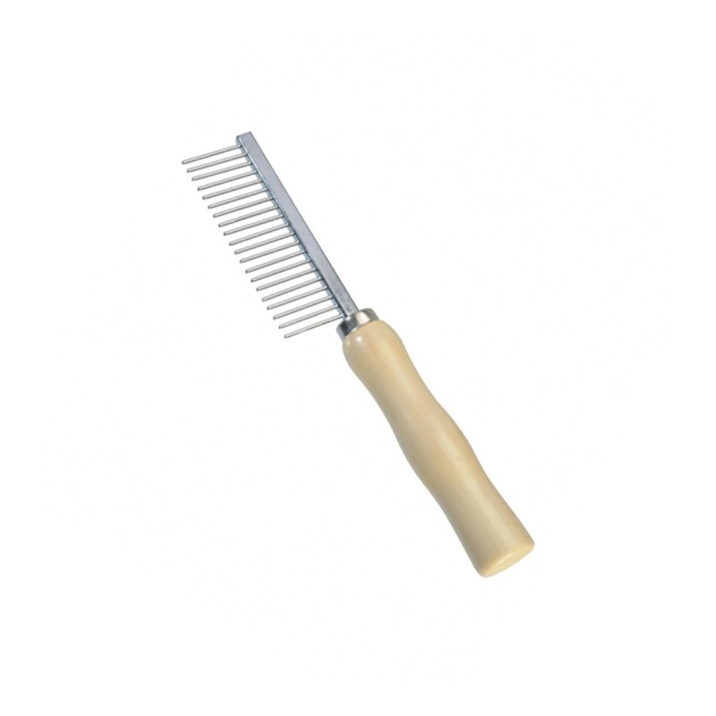 Peigne métallique avec manche en bois pour chien et chat