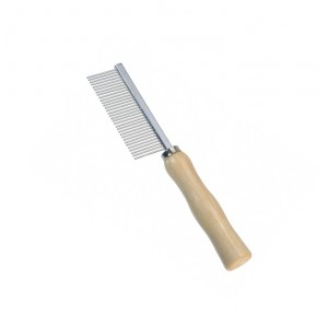 Peigne métallique avec manche en bois pour chien et chat