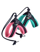 Harnais confort chien TRE PONTI Pastel avec cordon | Rose pêche ou menthe T1