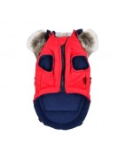 Manteau Orson rouge avec harnais intégré | Puppia