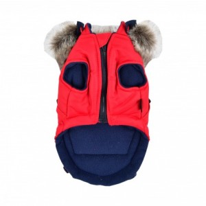 Manteau Orson rouge avec harnais intégré | Puppia