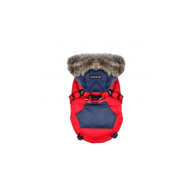 Manteau Orson rouge avec harnais intégré | Puppia