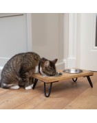 Gamelle pour chat avec support double en bois et acier LINGA