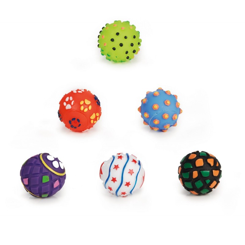 Lot de 6 jouets balles vinyle sonores pour petit chien | 5 cm