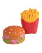 Lot de 2 jouets en latex Burger et Frites pour chien et chiot | 6 cm