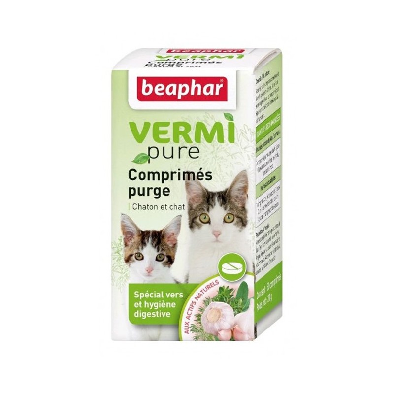 Boite de 50 comprimés purge aux plantes VERMIpure pour chat et chaton | Beaphar