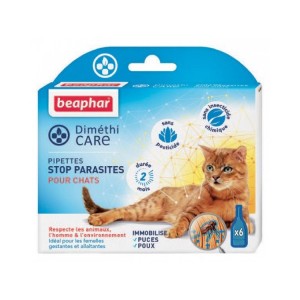 Boite de 6 pipettes stop parasites naturelles pour chat DiméthiCARE | Beaphar