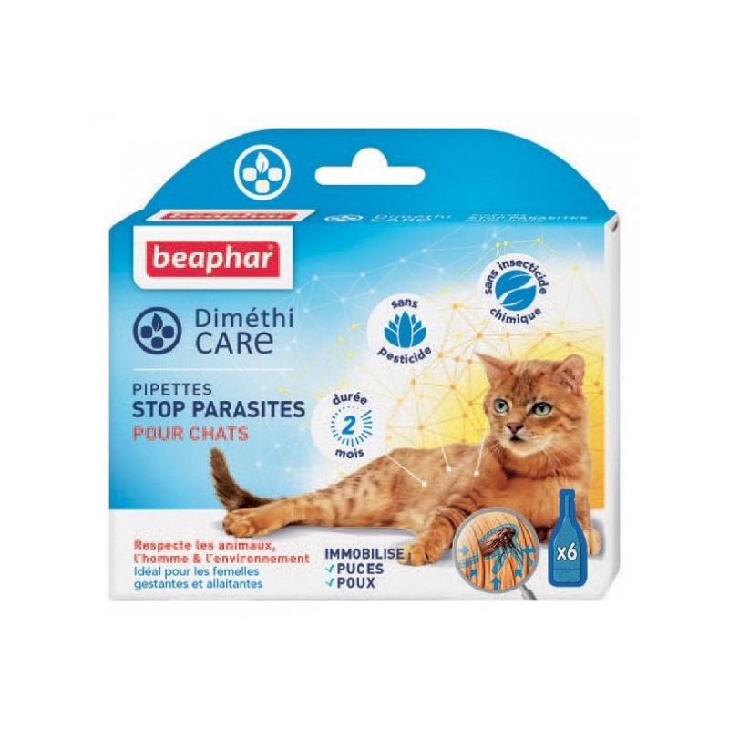Boite de 6 pipettes stop parasites naturelles pour chat DiméthiCARE | Beaphar